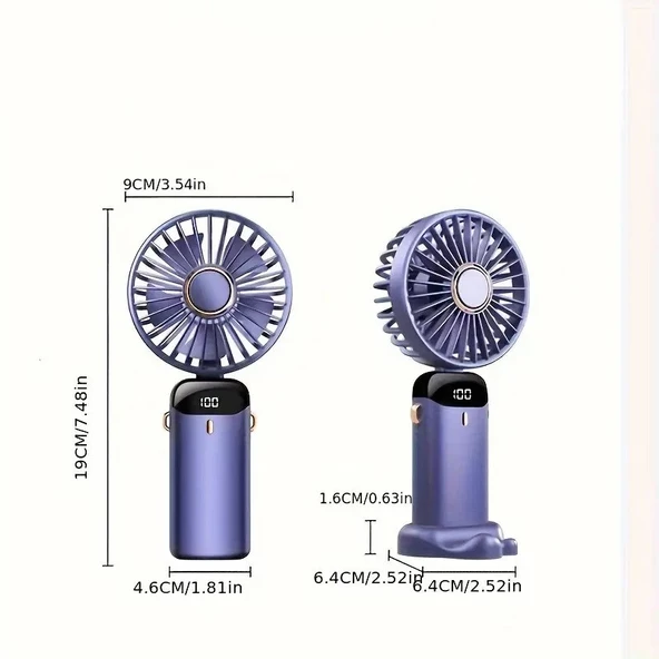Taşınabilir Katlanabilir LED Ekranlı 5 Hız Kademeli Boyun Montajlı Şarj Edilebilir El Fanı Fan N-15 - 5