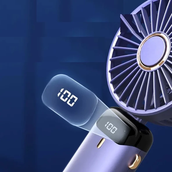 Taşınabilir Katlanabilir LED Ekranlı 5 Hız Kademeli Boyun Montajlı Şarj Edilebilir El Fanı Fan N-15 - 2
