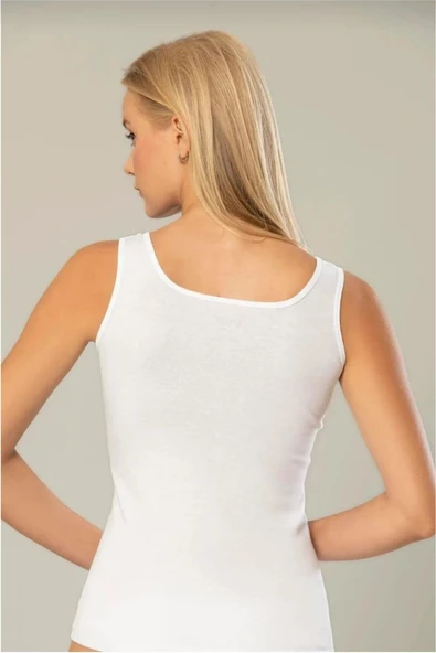 ERDEM 2105 KADIN KALIN ASKILI RİBANA ATLET TEKLİ  BEYAZ 4XL - Resim 2