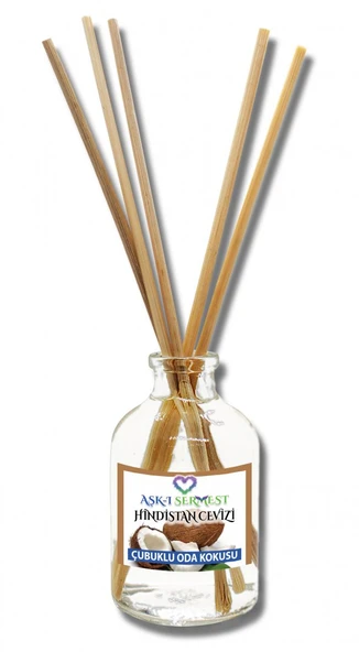 Aşk-ı Sermest Hindistan Cevizi Aromalı Bambu Çubuklu Oda Kokusu Parfüm, Oval Şişe, 50 mL , 5 Adet