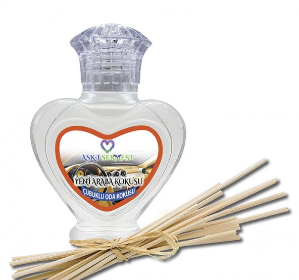 Aşk-ı Sermest Yeni Araba Kokusu Çiçek Aromalı Bambu Çubuk Oda Kokusu Parfüm, Kalp Şişe, 60 mL, 10 Ad