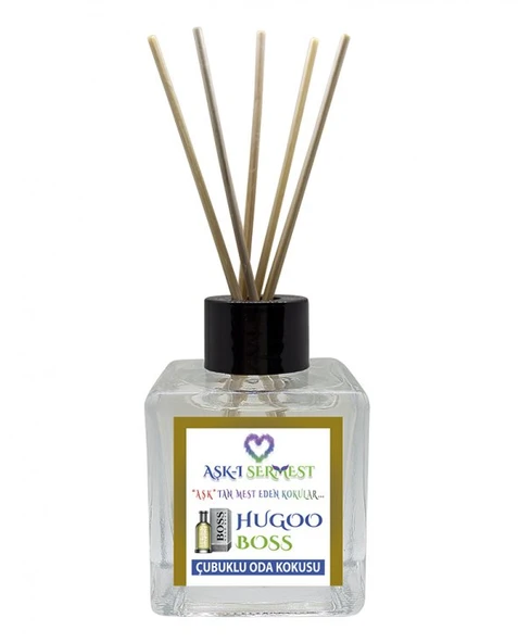 Aşk-ı Sermest Hindistan Cevizi&Yasemin Aromalı Bambu Çubuk Oda Kokusu Parfüm, Küp Şişe, 200 mL,10 Ad - 1