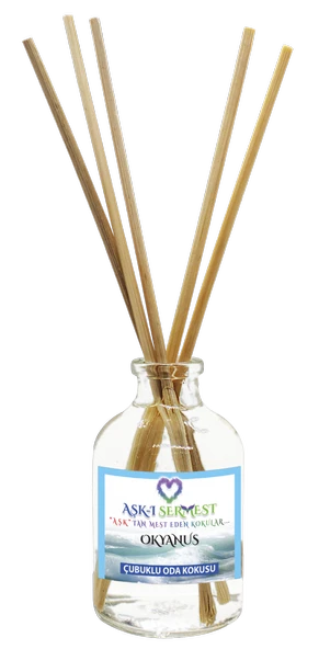 Aşk-ı Sermest Okyanus Aromalı Bambu Çubuklu Oda Kokusu Parfüm, Oval Şişe, 50 mL, 5 Adet ürün görseli 1