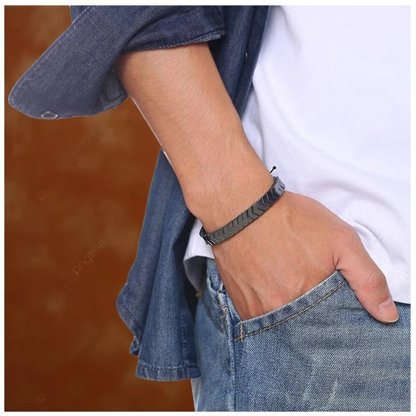 Hematit Doğal Taş Asansör Kilit Erkek Bileklik