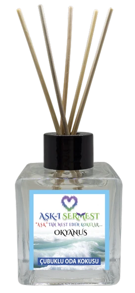 Aşk-ı Sermest Okyanus Aromalı Bambu Çubuklu Oda Kokusu Parfüm, Küp Şişe, 120 mL, 5 Adet ürün görseli 1