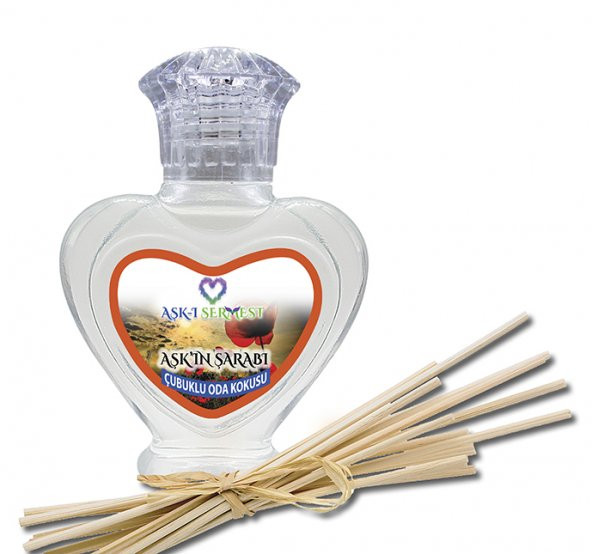 Aşk-ı Sermest Aşkın Şarabı Çiçek Aromalı Bambu Çubuklu Oda Kokusu Parfüm, Kalp Şişe, 60 mL, 3 Adet