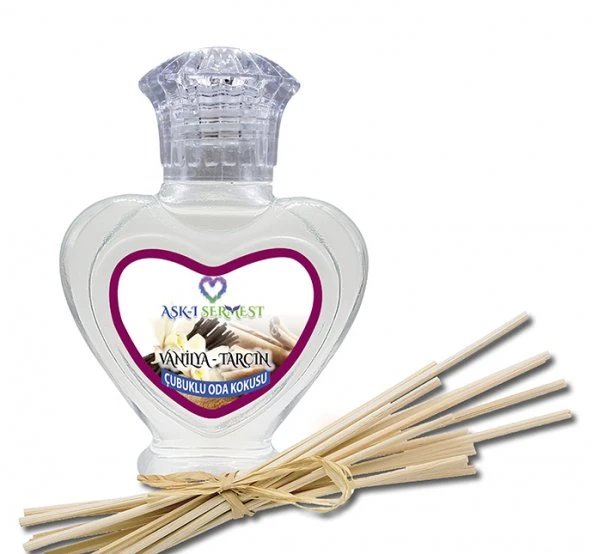 Aşk-ı Sermest Çikolata&Coconut Aromalı Bambu Çubuklu Oda Kokusu Parfüm, Kalp Şişe, 60 mL, 10 Adet