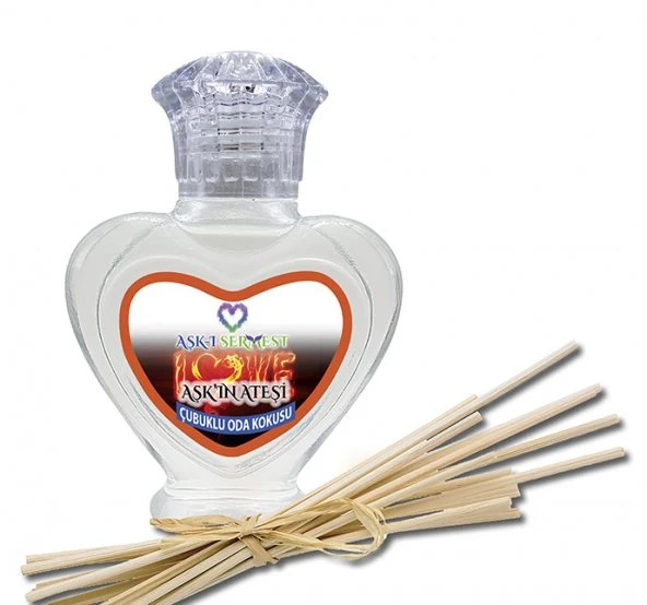 Aşk-ı Sermest Aşkın Ateşi Çiçek Aromalı Bambu Çubuklu Oda Kokusu Parfüm, Kalp Şişe, 60 mL, 10 Adet ürün görseli 1