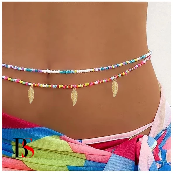 Renkli Kum Boncuk Kadın Bel Zinciri - 2 Adet - 2