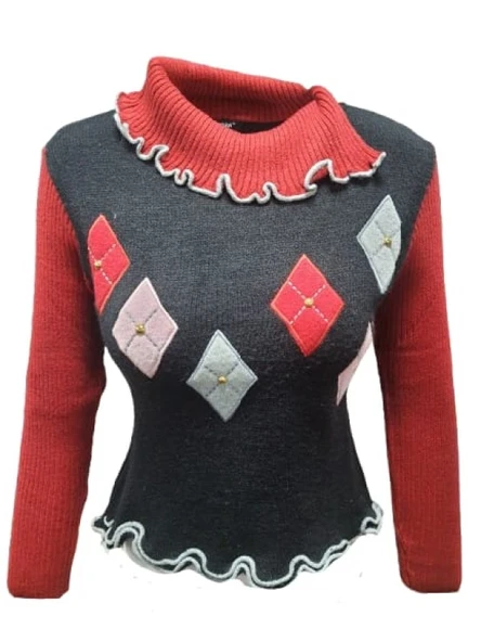 Sandora S02669 Kadın Desenli Akrilik Triko Boğazlı Kazak - Resim 5