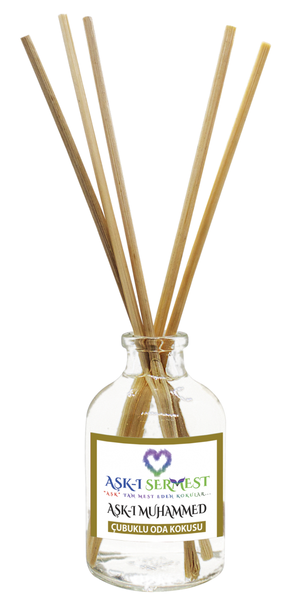 Aşk-ı Sermest Aşk-ı Muhammed Çiçek Aromalı Bambu Çubuklu Oda Kokusu Parfüm, Oval Şişe, 50 mL, 10 Ad
