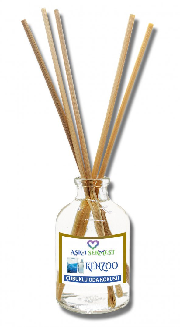 Aşk-ı Sermest Kenzoo Çiçek Aromalı Bambu Çubuklu Oda Kokusu Parfüm, Oval Şişe, 50 mL , 10 Adet