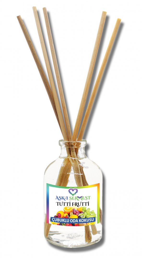 Aşk-ı Sermest Tutti Frutti Aromalı Bambu Çubuklu Oda Kokusu Parfüm, Oval Şişe, 50 mL , 10 Adet