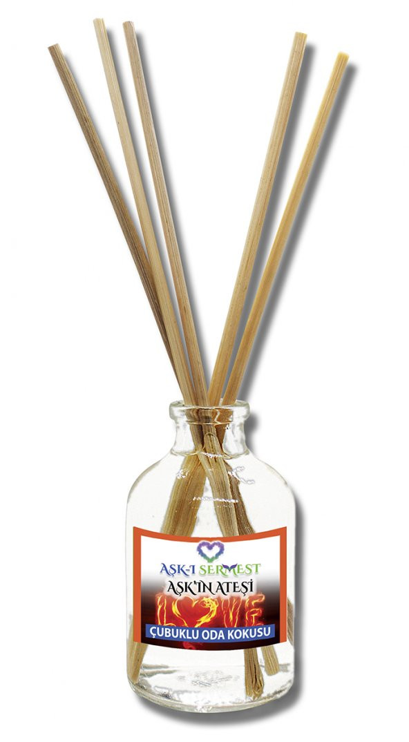 Aşk-ı Sermest Aşkın Ateşi Çiçek Aromalı Bambu Çubuklu Oda Kokusu Parfüm, Oval Şişe, 50 mL , 10 Adet
