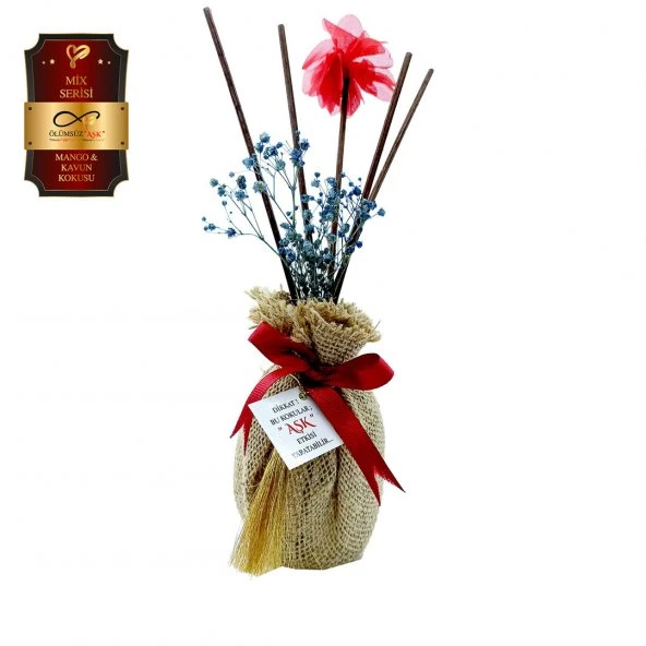 Ölümsüz "Aşk" Hasır Serisi Mango & Kavun Kokulu 100 ml Oval Şişe Bambu Çubuklu Ortam Kokusu 3 Adet ürün görseli