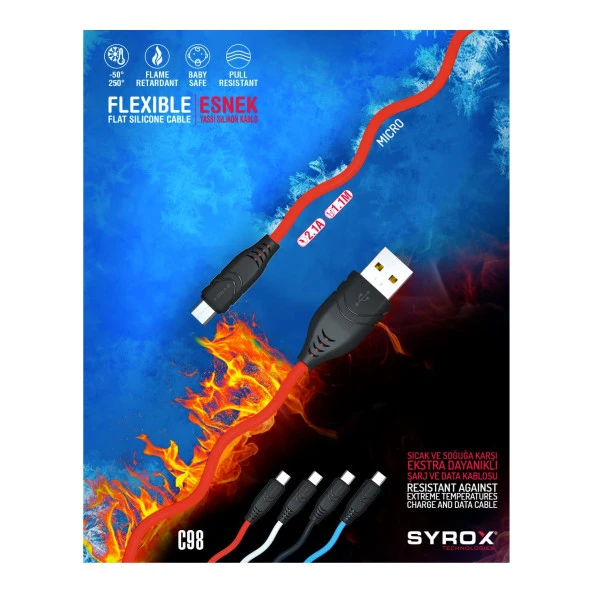 Syrox 2.1A Micro Flexible Silikon Şarj & Data Kablo 1.1M C98 - 3