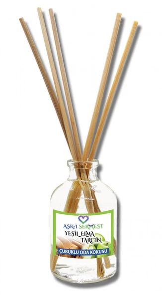 Aşk-ı Sermest Yeşil Elma&Tarçın Aromalı Bambu Çubuklu Oda Kokusu Parfüm, Oval Şişe, 50 mL , 10 Adet ürün görseli 1