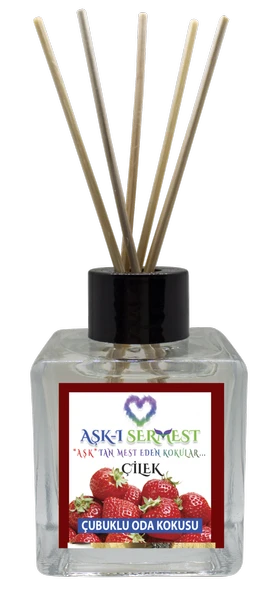 Aşk-ı Sermest Çilek Aromalı Bambu Çubuklu Oda Kokusu Parfüm, Küp Şişe, 120 mL, 10 Adet ürün görseli