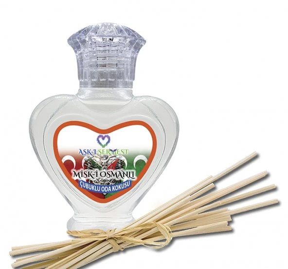 Aşk-ı Sermest Misk-i Osmanlı Çiçek Aromalı Bambu Çubuklu Oda Kokusu Parfüm, Kalp Şişe, 60 mL, 5 Adet ürün görseli