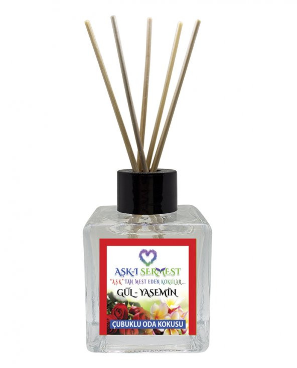 Aşk-ı Sermest Rochass Çiçek Aromalı Bambu Çubuklu Oda Kokusu Parfüm,  Küp Şişe, 60 mL, 5 Adet