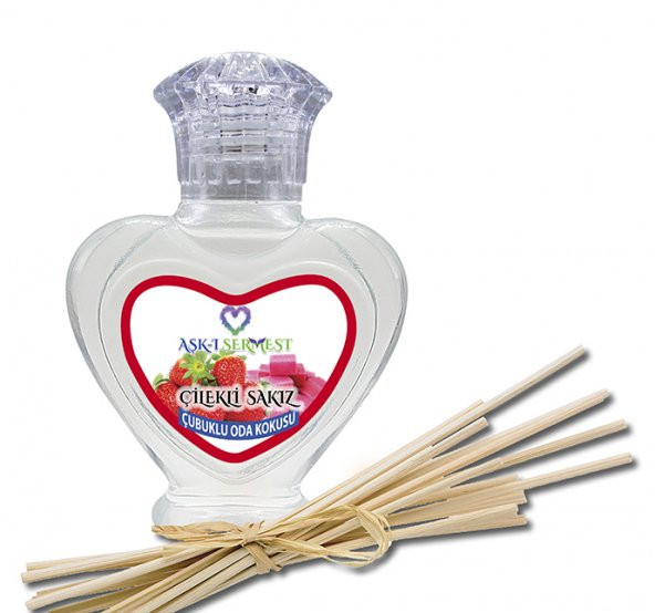 Aşk-ı Sermest Çikolata&Sakız Aromalı Bambu Çubuklu Oda Kokusu Parfüm, Kalp Şişe, 60 mL, 5 Adet