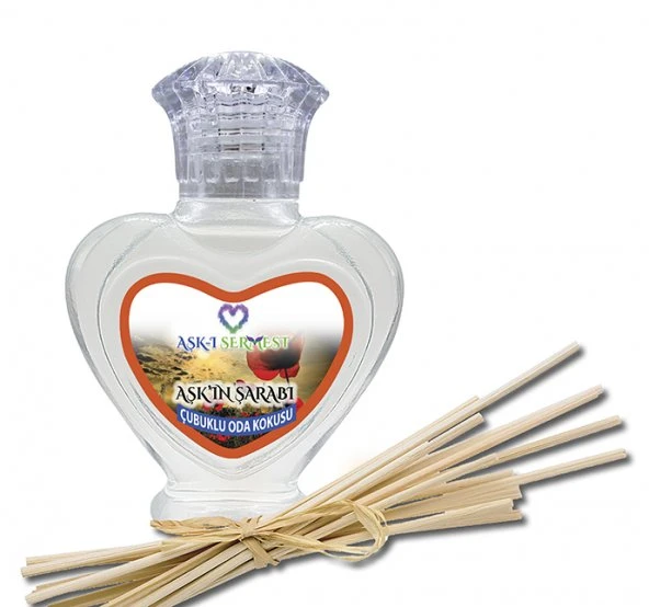 Aşk-ı Sermest Aşkın Şarabı Çiçek Aromalı Bambu Çubuklu Oda Kokusu Parfüm, Kalp Şişe, 60 mL, 5 Adet ürün görseli 1