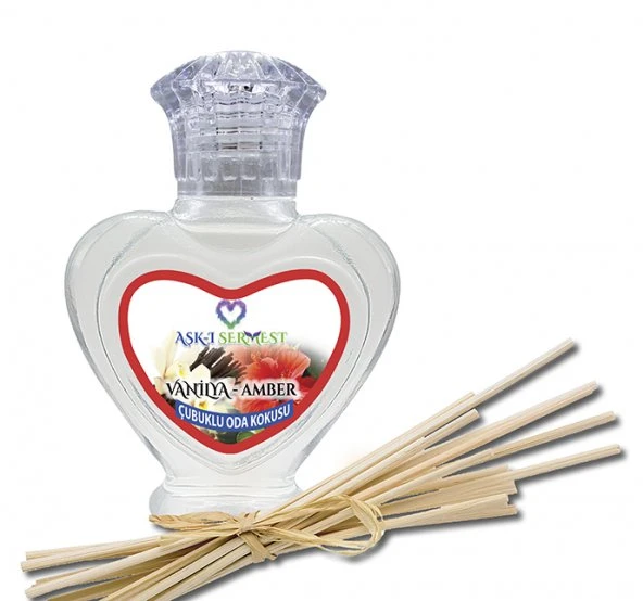 Aşk-ı Sermest Gül&Yasemin Aromalı Bambu Çubuklu Oda Kokusu Parfüm, Kalp Şişe, 60 mL, 5 Adet ürün görseli 1