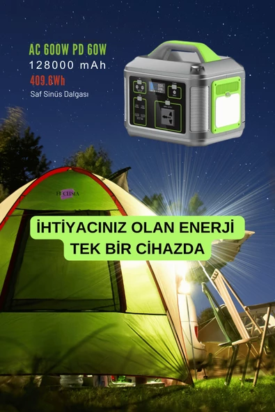 128.000 mAh 600W Güçlü Hafif Güç Kaynağı Taşınabilir Kamp ve Doğa İçin İdeal - 3