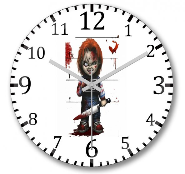 Chucky Duvar Saati Bombeli Gercek Cam