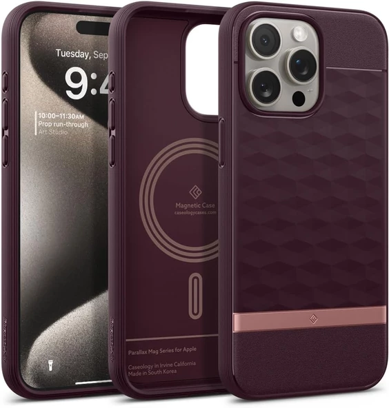 Caseology iPhone 15 Pro Kılıf Parallax Mag MagSafe özellikli Burgundy - ACS06751