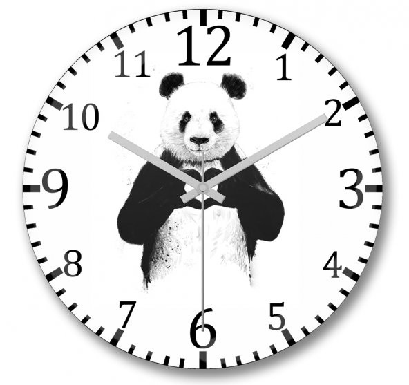 Panda1 Duvar Saati Bombeli Gercek Cam