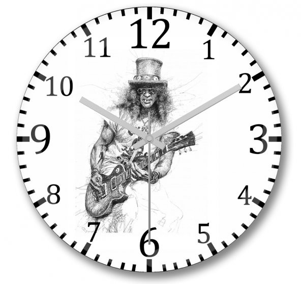 Guitarrista Slash Duvar Saati Bombeli Gercek Cam