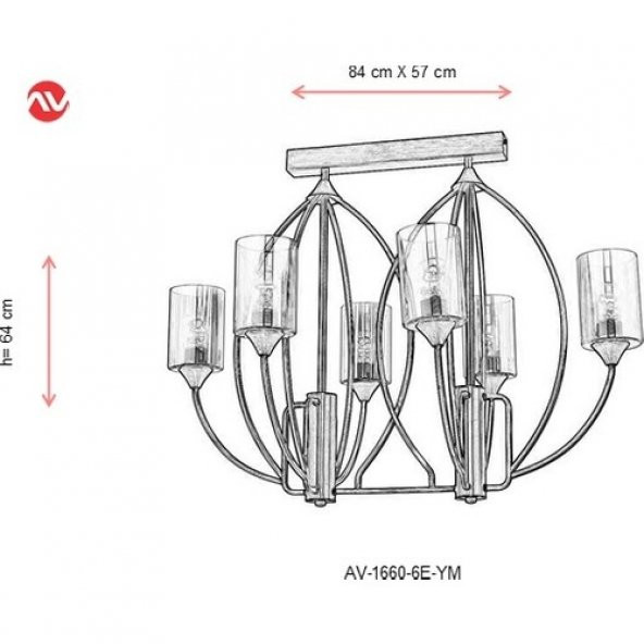 AVONNI AV-1660-6E-YM Eskitme Kaplama Modern Avize E27 Metal Cam 84x57cm - 3