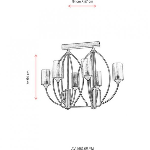 AVONNI AV-1660-6E-YM Eskitme Kaplama Modern Avize E27 Metal Cam 84x57cm - 7