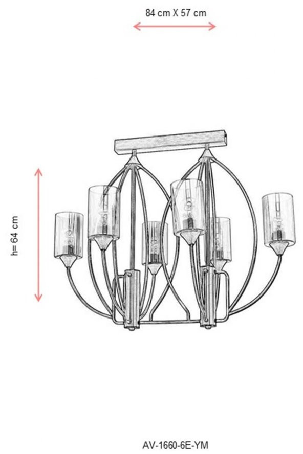 AVONNI AV-1660-6E-YM Eskitme Kaplama Modern Avize E27 Metal Cam 84x57cm - 11