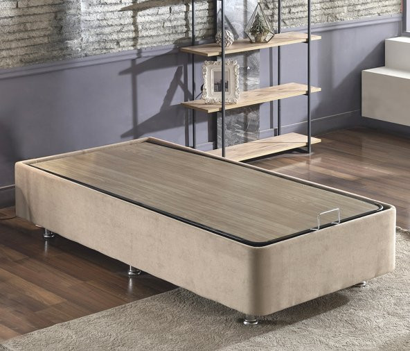 Niron Ela Baza - 90x200 cm Tek Kişilik Sandıklı Sütlü Kahve Kumaş Baza Silinebilir Soho Kumaş - 2