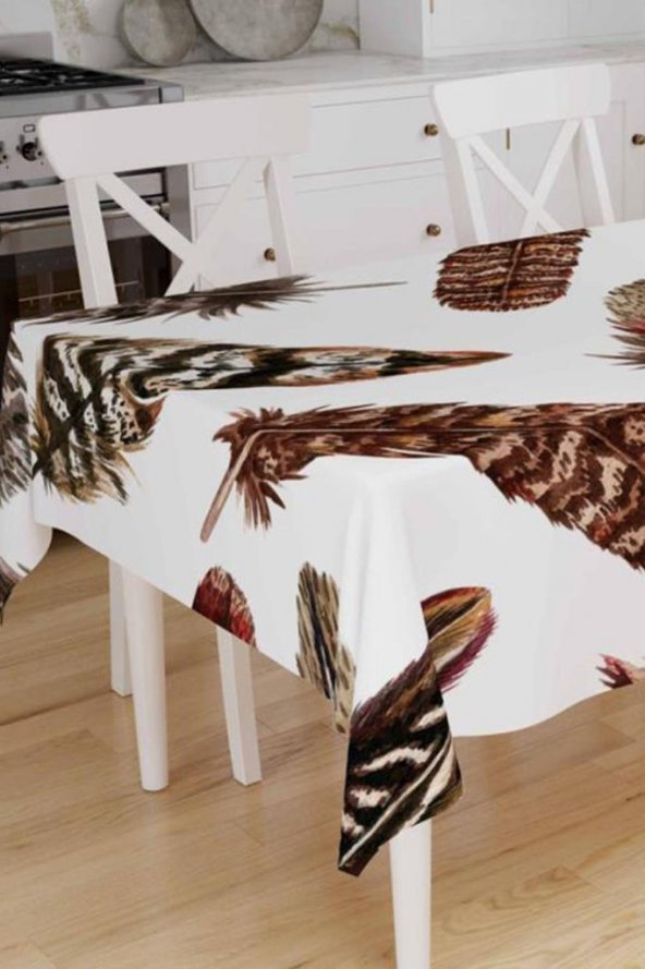 Çeyizdiyarı Dijital Baskı Feather Masa Örtüsü Beyaz - 2