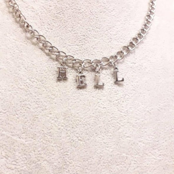Gri Hell Yazılı Harfli 45 cm Zincirli Hediyelik Bayan Kolye Takı - 2