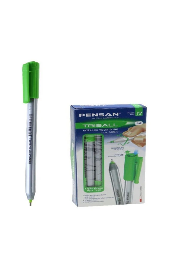Pensan Trıball Tükenmez Kalem Açık Yeşil 1.0 MM Bilye Uç (12 Li Paket)
