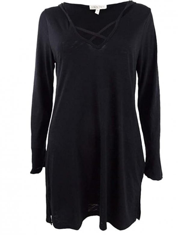 Uzun Kollu Kapşonlu Tunik Elbisesi - 2