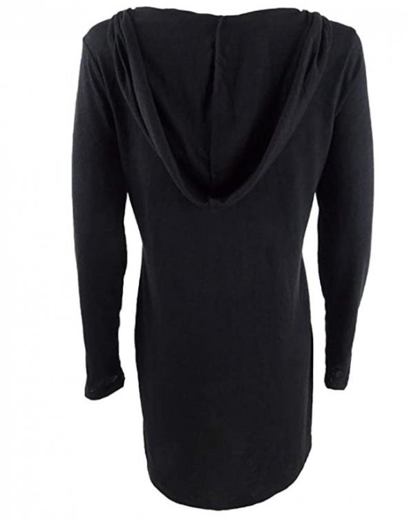 Uzun Kollu Kapşonlu Tunik Elbisesi - 3