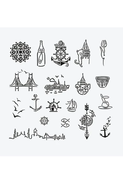 İstanbul City Pack Spray Tattoo Geçici Dövme Seti 19 Desen 1 Siyah Sprey - 2