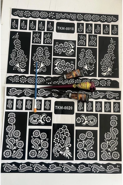 2 Büyük Sayfa Şablon 2 Siyah 1 Kızıl Kına ve Fırça Geçici Dövme Seti Model 2 ürün görseli 1