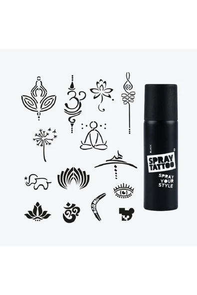 Goa City Pack Spray Tattoo Geçici Dövme Seti 14 Desen 1 Siyah Sprey