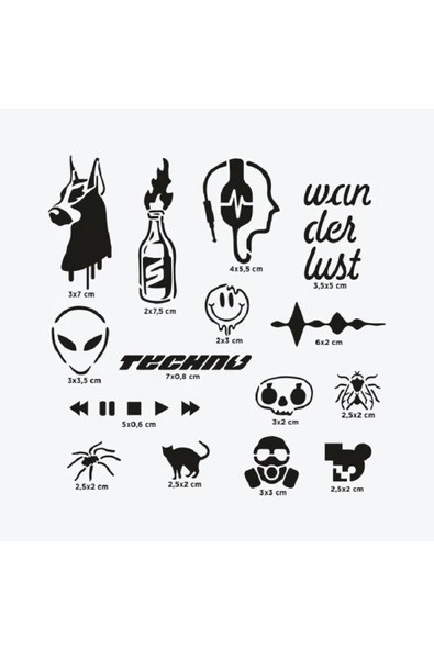 Berlin City Pack Spray Tattoo Geçici Dövme Seti 15 Desen 1 siyah sprey - Resim 2