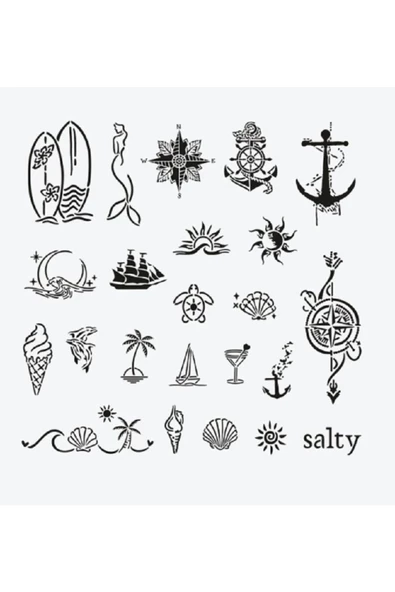 Sea Vibes City Pack Geçici Dövme Şablon Seti 23 Desen Spreysiz Sadece Şablon - 2