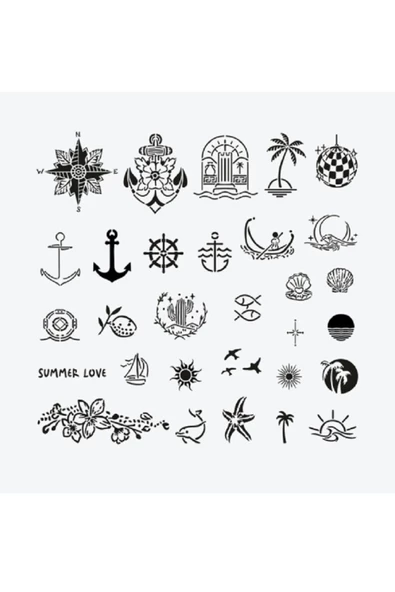 Bodrum City Pack Spray Tattoo Geçici Dövme Seti 30 Desen 1 Siyah Sprey - Resim 2