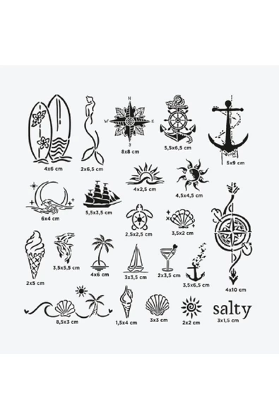 Sea Vibes City Pack Geçici Dövme Şablon Seti 23 Desen Spreysiz Sadece Şablon
