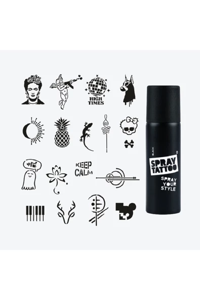 Stemix Tanışma Paketi Dövme Şablon Seti ve Siyah Sprey ve 18 şablon