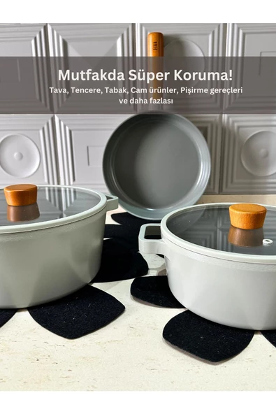 12'li Set Tava Tencere Koruyucu ve Düzenleyici Keçesi Siyah - 4